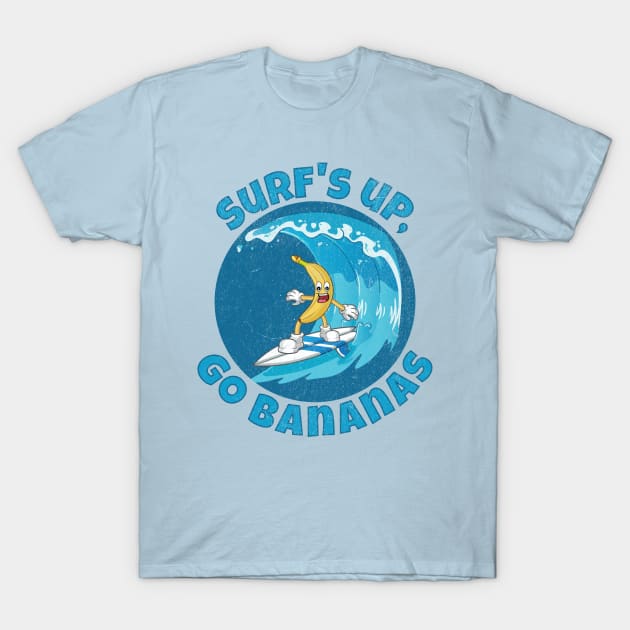 Funny Surf´s up, go bananas surfing on a great ocean wave T-Shirt by Andy Banana